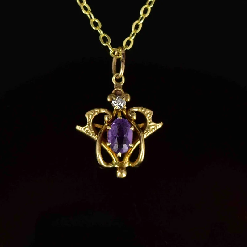 Seasonal Jewelry Sale – Upgrade Your Collection Antique Edwardian 14K Gold Diamond Amethyst Pendant Necklace Seasonal Jewelry Sale – Upgrade Your Collection Antique Edwardian 14K Gold Diamond Amethyst Pendant Necklace
