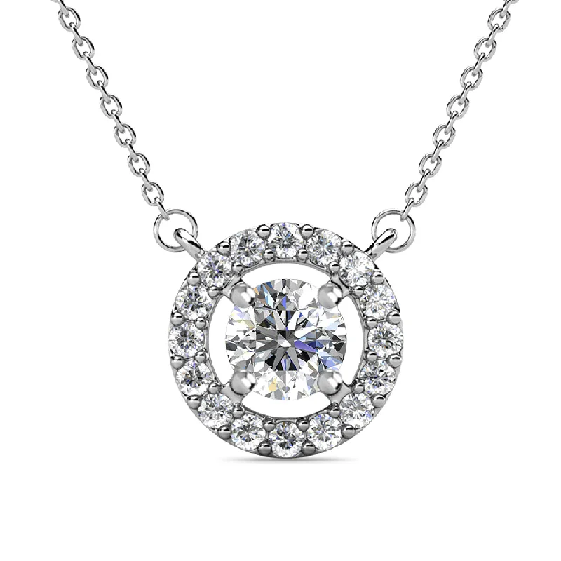 Elevate Your Outfit With Discounted Statement Jewelry Royal 18k White Gold Plated April Birthstone Halo Necklace with Round Cut Diamond Swarovski Crystals Elevate Your Outfit With Discounted Statement Jewelry Royal 18k White Gold Plated April Birthstone Halo Necklace with Round Cut Diamond Swarovski Crystals