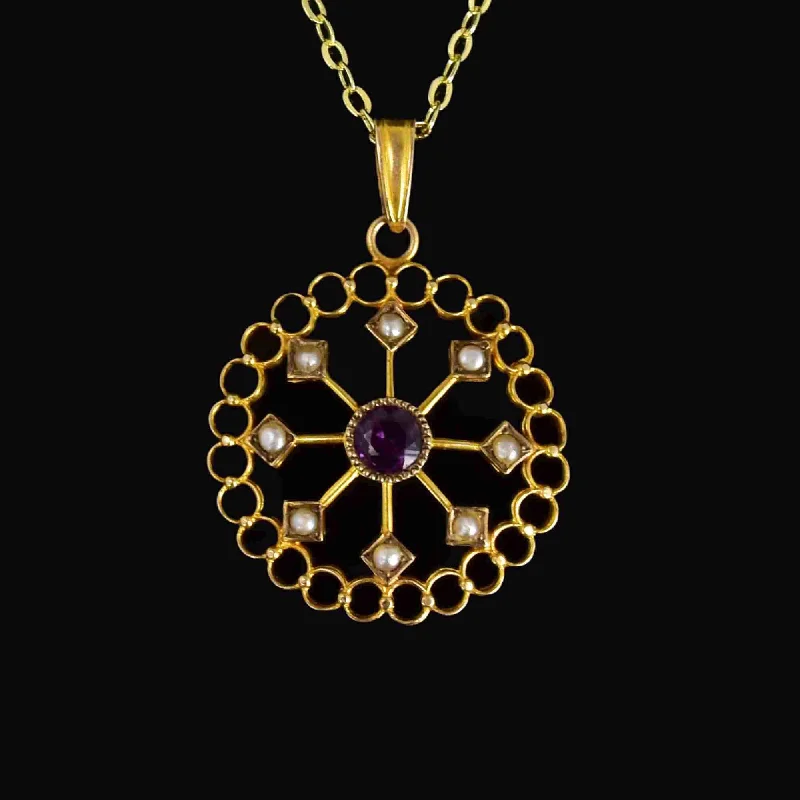 Unique Jewelry For Less – Shop The Sale Now Art Nouveau 10K Gold Amethyst Seed Pearl Lavaliere Necklace Unique Jewelry For Less – Shop The Sale Now Art Nouveau 10K Gold Amethyst Seed Pearl Lavaliere Necklace