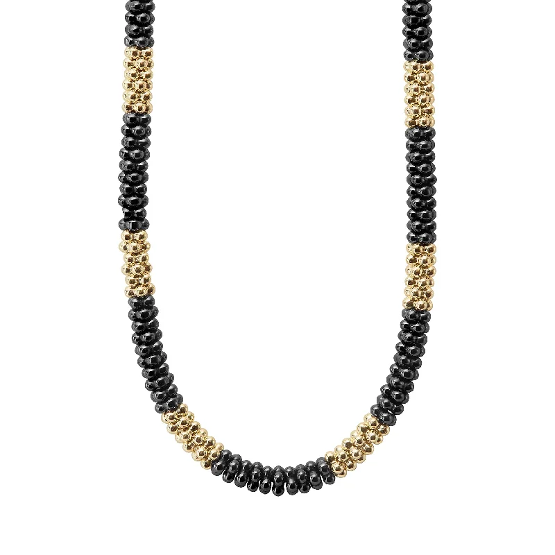 Exclusive Gemstone Jewelry At Special Prices Black Caviar 18K Gold Large Station Ceramic Beaded Necklace | 5mm