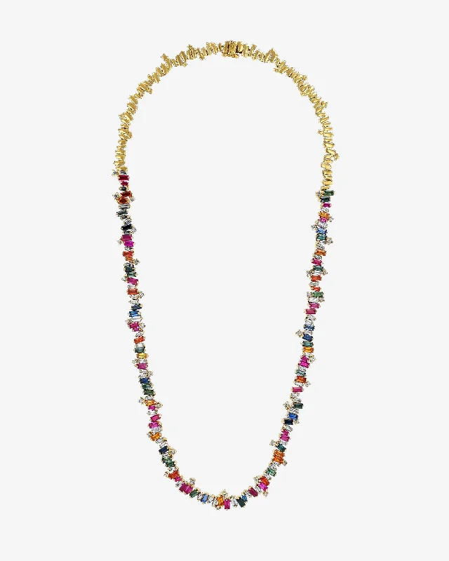 Jewelry Clearance – Final Chance To Save Big Bold Burst Rainbow Sapphire Tennis Necklace Jewelry Clearance – Final Chance To Save Big Bold Burst Rainbow Sapphire Tennis Necklace