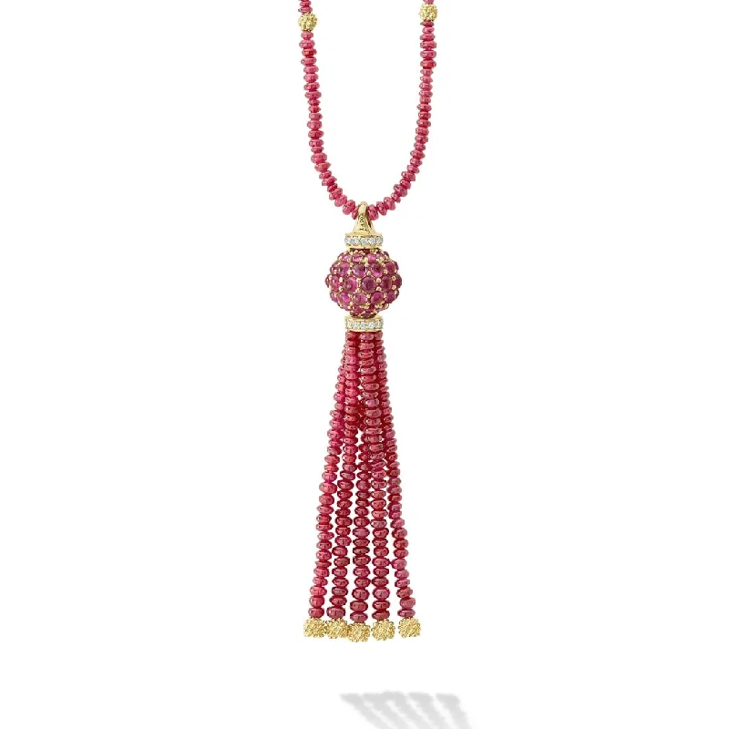Elegant Jewelry Styles At Budget-Friendly Prices Caviar Gold Ruby and Diamond Tassel Pendant Necklace Elegant Jewelry Styles At Budget-Friendly Prices Caviar Gold Ruby and Diamond Tassel Pendant Necklace