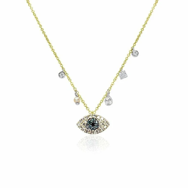 Meira T Yellow Gold Diamond and Blue & Black Diamond Evil Eye Necklace