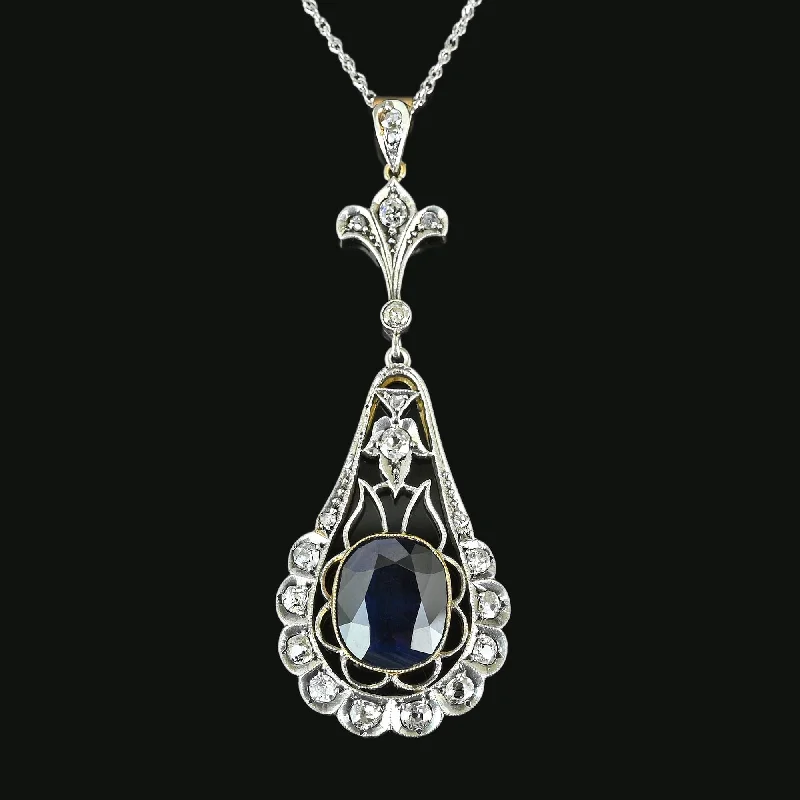 Celebrate Every Occasion With Sparkling Savings Edwardian Mine Cut Diamond 6.5 CTW Sapphire Pendant Necklace Celebrate Every Occasion With Sparkling Savings Edwardian Mine Cut Diamond 6.5 CTW Sapphire Pendant Necklace