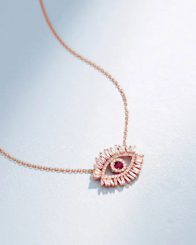 Seasonal Jewelry Deals – Elevate Your Style Evil Eye Midi Ruby Half Pave Pendant