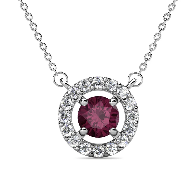 Accessorize For Less – Luxury Jewelry At Affordable Prices Royal 18k White Gold Plated February Birthstone Halo Necklace with Round Cut Amethyst Swarovski Crystals