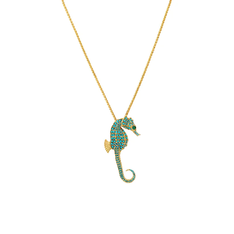 Discounted Jewelry For A Glamorous Look Gold Chain Necklace & Turquoise Seahorse Pendant Discounted Jewelry For A Glamorous Look Gold Chain Necklace & Turquoise Seahorse Pendant