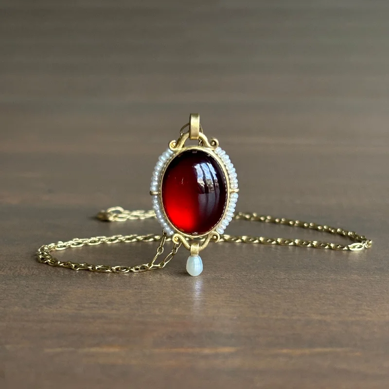 Gorgeous Jewelry, Limited-Time Savings Hessonite Garnet & Pearl Pendant