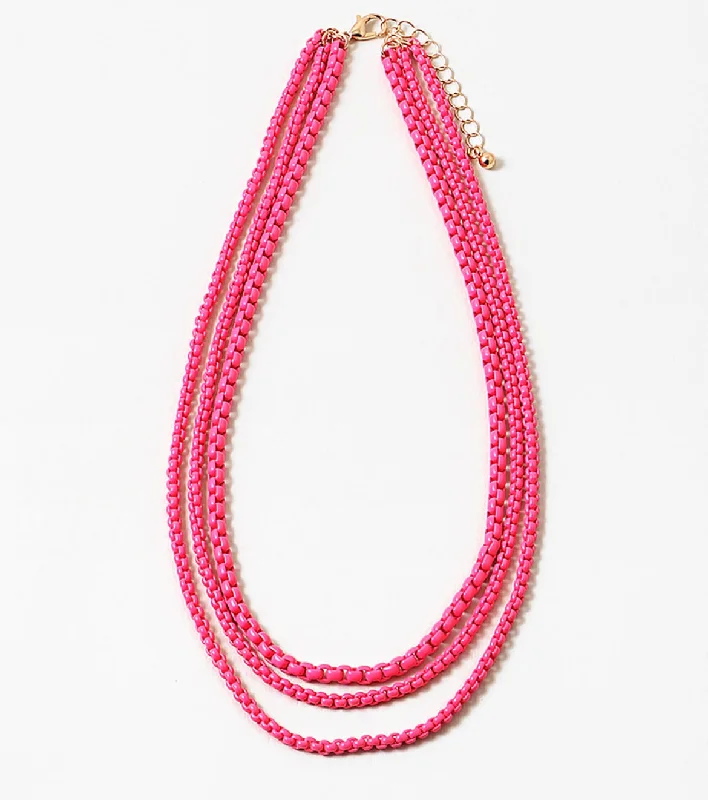 Chic And Stylish Jewelry At Exclusive Prices Hot Pink Triple Stand Necklace