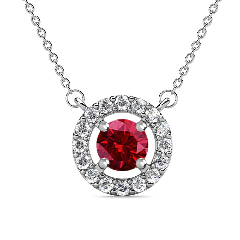 Affordable Glamour – Premium Jewelry For Less Royal 18k White Gold Plated January Birthstone Halo Necklace with Round Cut Garnet Swarovski Crystals Affordable Glamour – Premium Jewelry For Less Royal 18k White Gold Plated January Birthstone Halo Necklace with Round Cut Garnet Swarovski Crystals