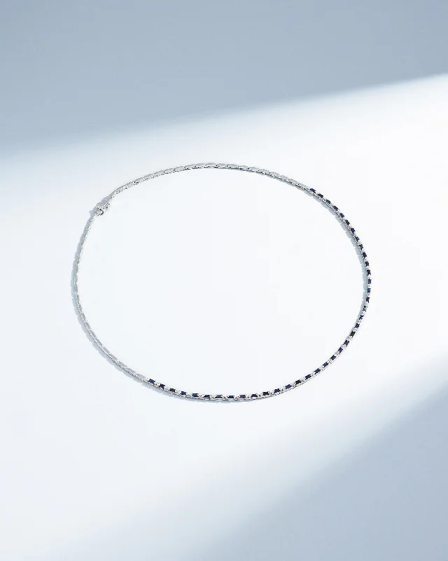 Romantic Heart-Shaped Jewelry For Special Gifts Linear Half Dark Blue Sapphire Tennis Necklace Romantic Heart-Shaped Jewelry For Special Gifts Linear Half Dark Blue Sapphire Tennis Necklace