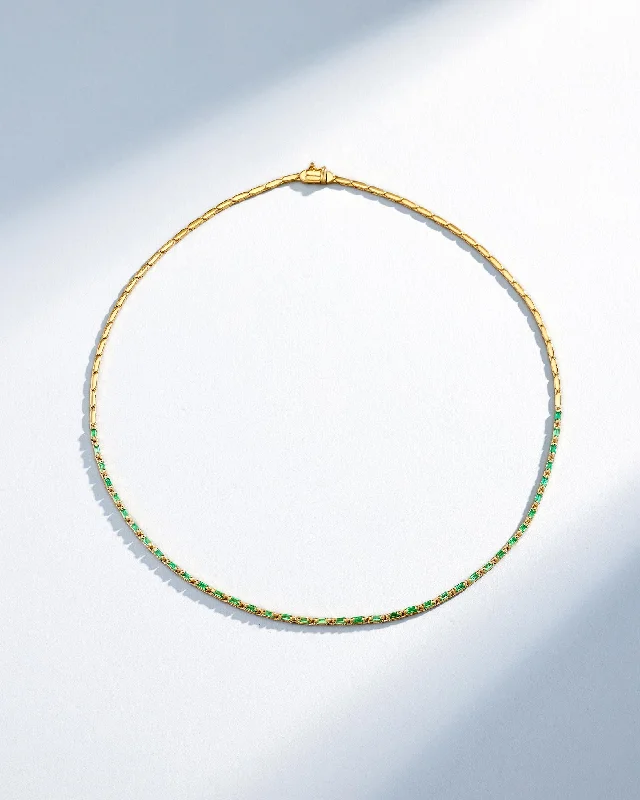 Bohemian-Inspired Jewelry For Free-Spirited Fashion Linear Half Emerald Tennis Necklace Bohemian-Inspired Jewelry For Free-Spirited Fashion Linear Half Emerald Tennis Necklace