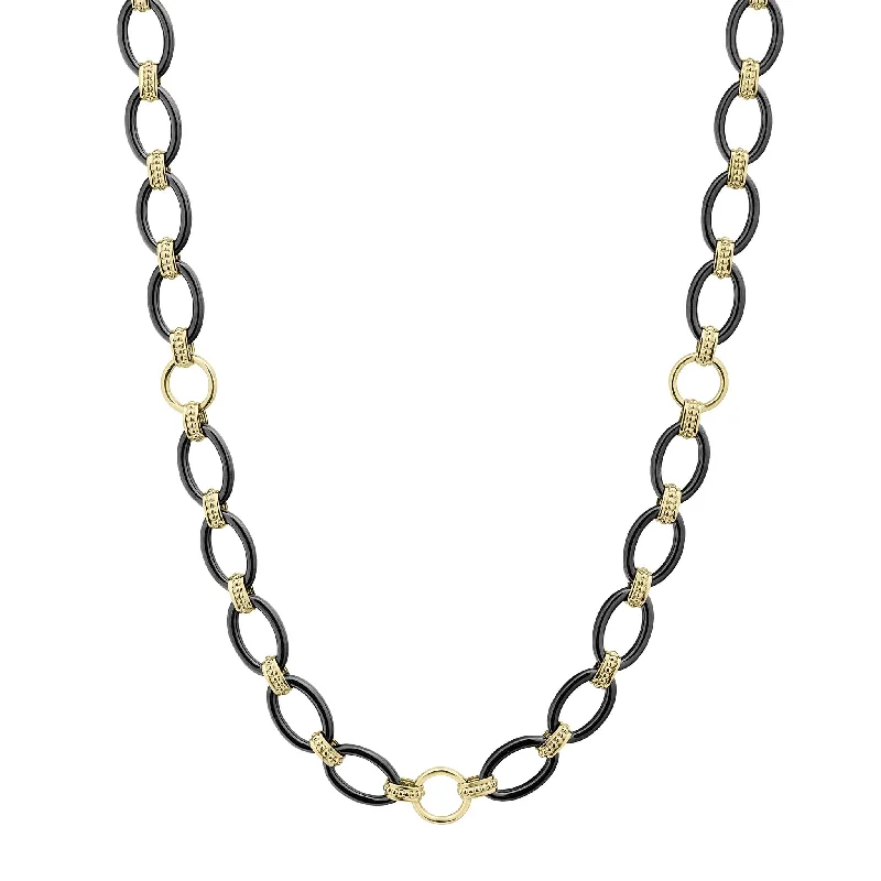 High-Quality Jewelry At A Fraction Of The Cost Meridian Long 18K Gold and Black Ceramic Link Necklace | 24mm High-Quality Jewelry At A Fraction Of The Cost Meridian Long 18K Gold and Black Ceramic Link Necklace | 24mm