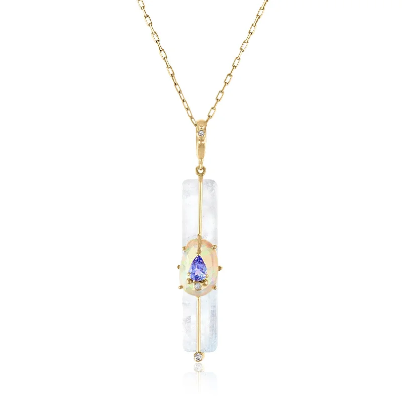 Elevate Your Jewelry Collection With Limited-Time Savings MOONSTONE STICK PENDANT WITH OPAL AND TANZANITE Elevate Your Jewelry Collection With Limited-Time Savings MOONSTONE STICK PENDANT WITH OPAL AND TANZANITE