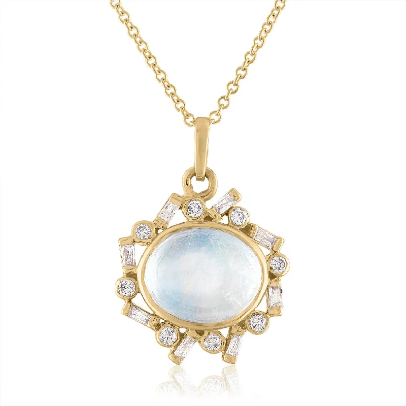 Trendy Minimalist Jewelry For Everyday Wear Jubilee Moonstone and Diamond Pendant