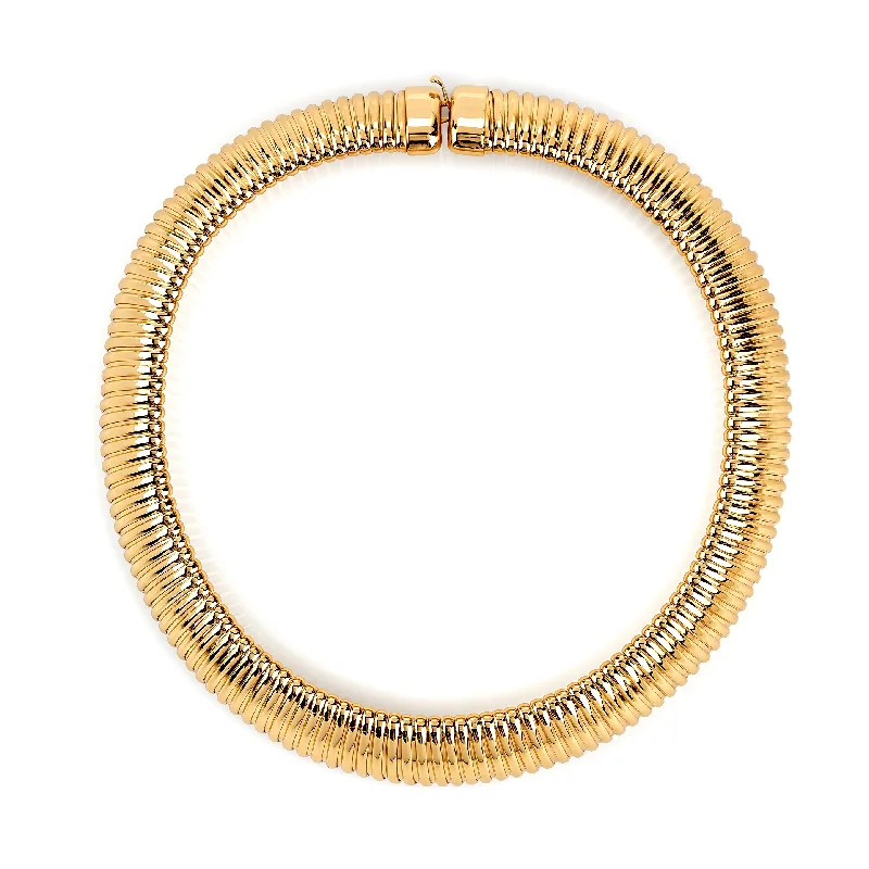 Fashion-Forward Geometric Jewelry For Contemporary Style Ribbed Gold Choker Necklace Fashion-Forward Geometric Jewelry For Contemporary Style Ribbed Gold Choker Necklace