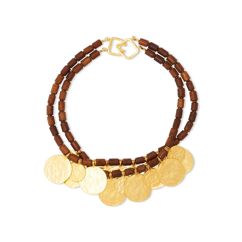 High-Quality Jewelry At A Fraction Of The Cost Satin Gold Coins & Wood Bead Necklace High-Quality Jewelry At A Fraction Of The Cost Satin Gold Coins & Wood Bead Necklace