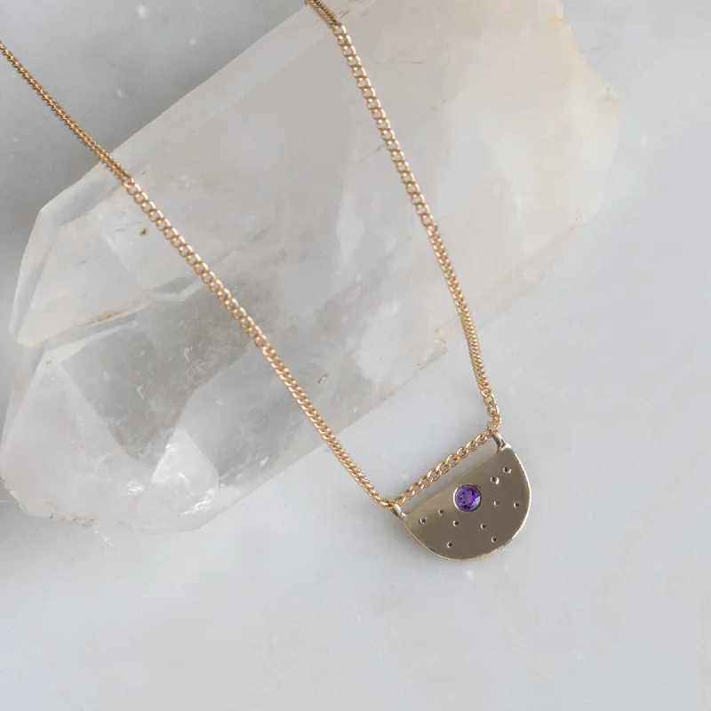 The Amethyst Half Moon Stardust Necklace | 14K Yellow Gold