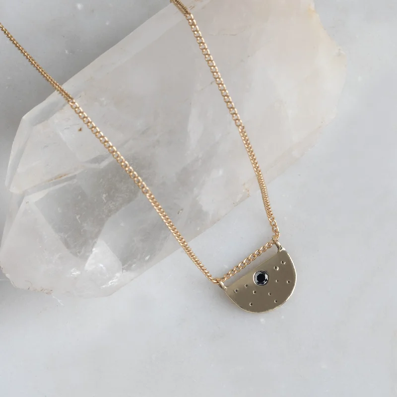 The Black Diamond Half Moon Stardust Necklace | 14K Yellow Gold