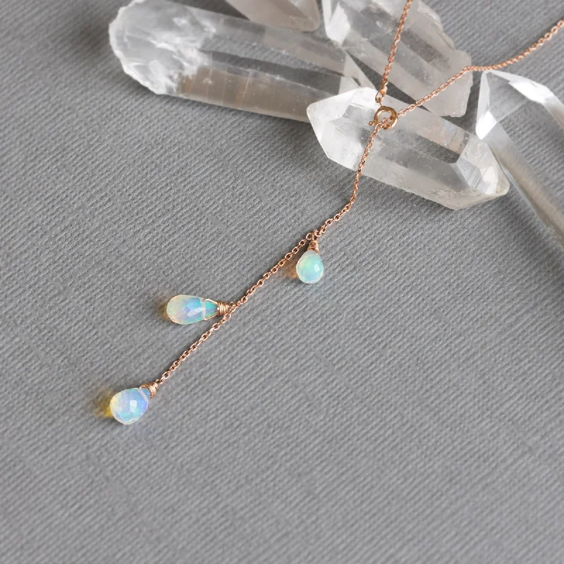 The Opal Cascade Lariat Necklace | 10K Rose Gold