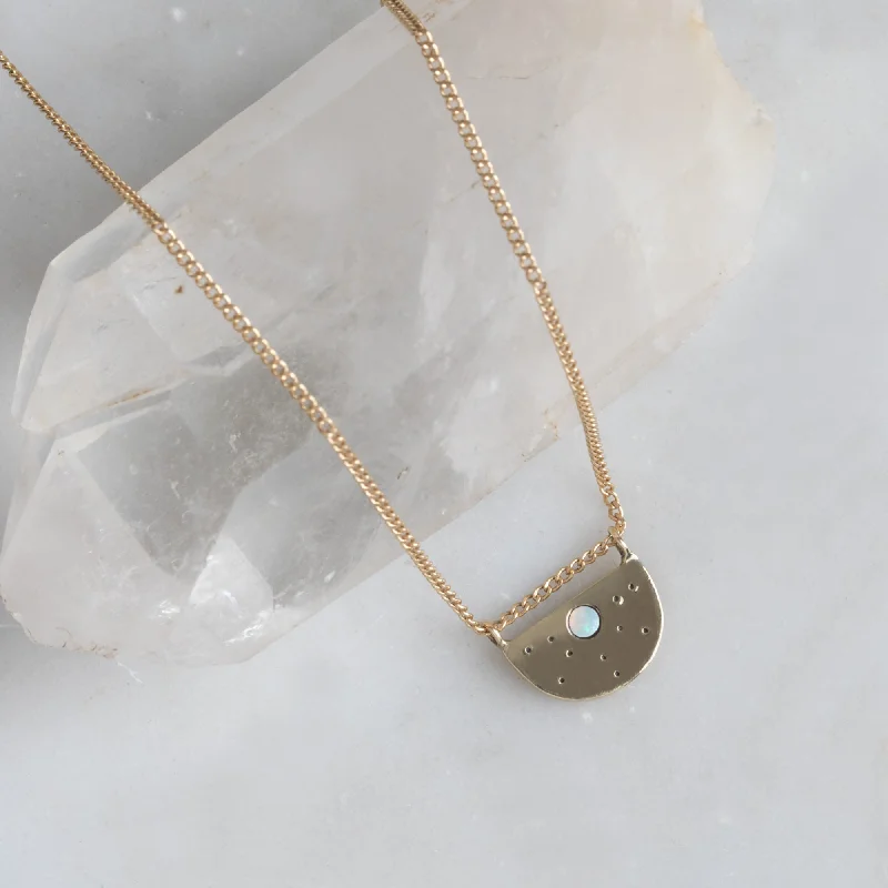 The Opal Half Moon Stardust Necklace | 14K Yellow Gold