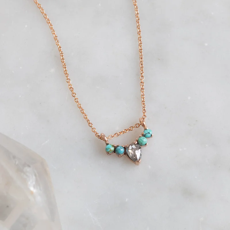 The Turquoise + Diamond Sunburst Necklace | 14K Rose Gold