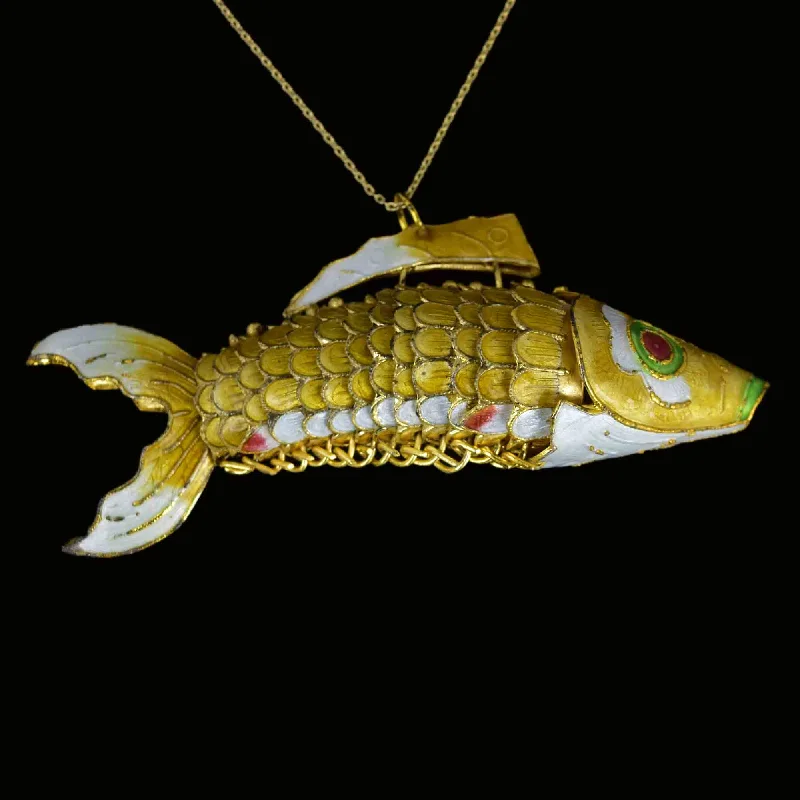 Huge Markdowns On Premium Jewelry Styles Vintage Articulated Gold Vermeil Yellow Enamel Koi Fish Necklace Huge Markdowns On Premium Jewelry Styles Vintage Articulated Gold Vermeil Yellow Enamel Koi Fish Necklace