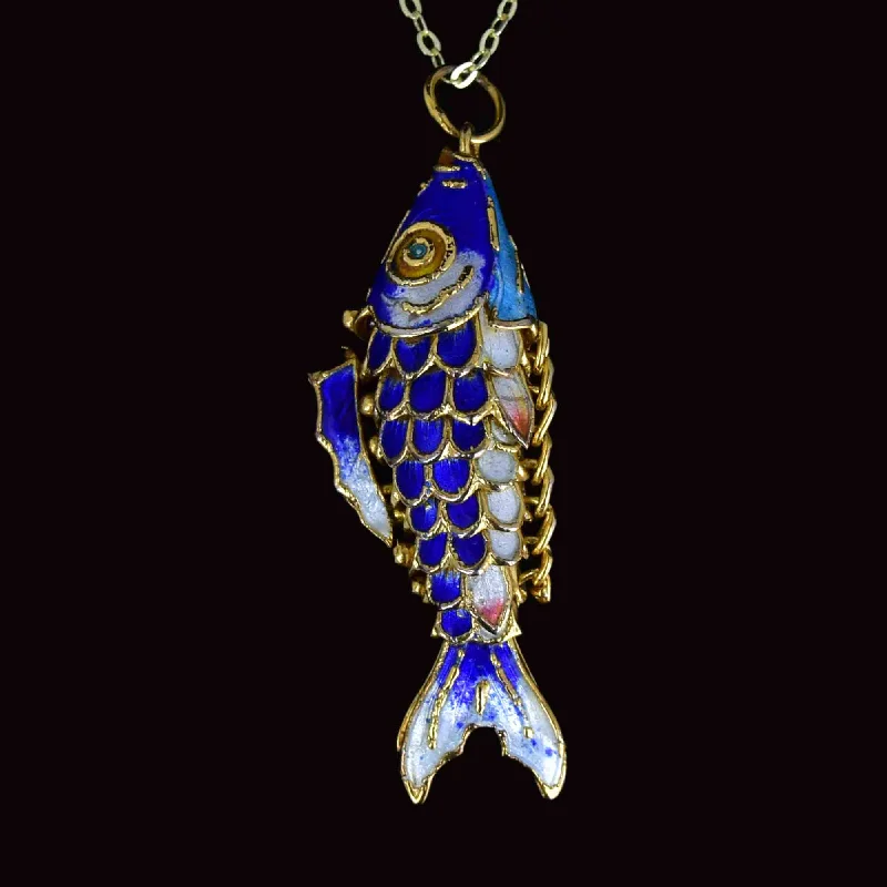 Luxury Jewelry Now At Special Promotional Rates Vintage Gold Vermeil Blue Enamel Koi Articulated Fish Necklace Luxury Jewelry Now At Special Promotional Rates Vintage Gold Vermeil Blue Enamel Koi Articulated Fish Necklace