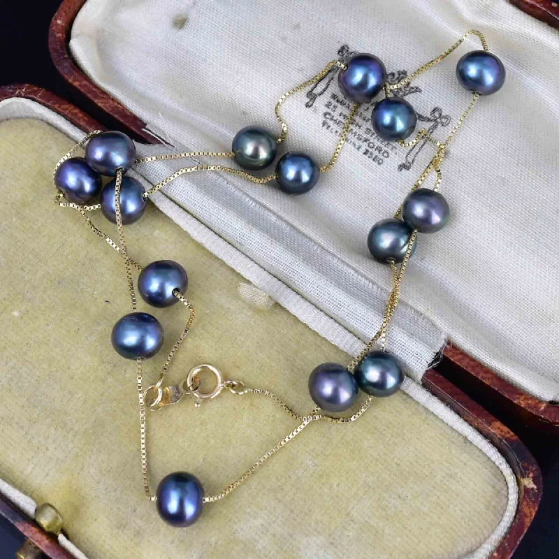 Stunning Jewelry Pieces At The Lowest Prices Ever Vintage Solid 14K Gold Black Pearl Station Necklace Stunning Jewelry Pieces At The Lowest Prices Ever Vintage Solid 14K Gold Black Pearl Station Necklace