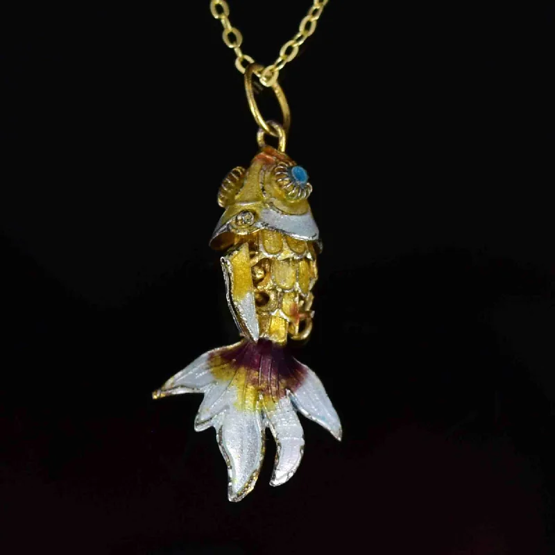 Handmade Pearl Jewelry For Timeless Elegance White Yellow Enamel Articulated Koi Fish Charm Pendant Necklace Handmade Pearl Jewelry For Timeless Elegance White Yellow Enamel Articulated Koi Fish Charm Pendant Necklace