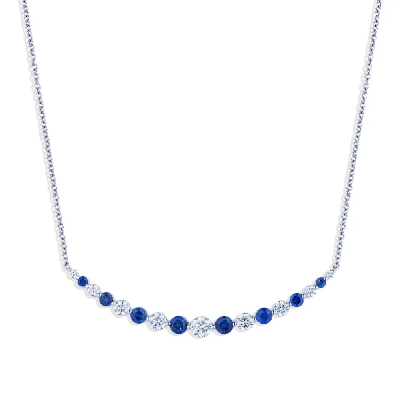 Shop Stylish Jewelry Now And Save Big 18k Sapphire and Diamond Curve Bar Necklace