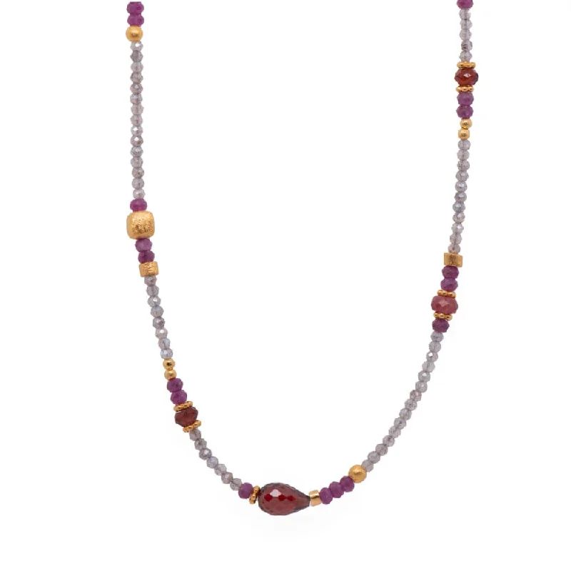 Dainty Floral Jewelry For Feminine Elegance Joyla Labradorite Necklace with Garnet, Ruby and Pink Tourmaline Dainty Floral Jewelry For Feminine Elegance Joyla Labradorite Necklace with Garnet, Ruby and Pink Tourmaline
