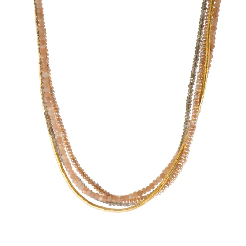 Modern Statement Jewelry For Bold Styling Joyla Peach Moonstone Necklace with Smoky Quartz and Natural Color Pearl Modern Statement Jewelry For Bold Styling Joyla Peach Moonstone Necklace with Smoky Quartz and Natural Color Pearl
