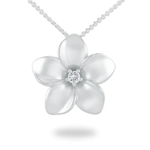 Affordable Luxury Jewelry For Every Occasion 24" Adjustable Plumeria White Sapphire Necklace in Sterling Silver - 28mm Affordable Luxury Jewelry For Every Occasion 24" Adjustable Plumeria White Sapphire Necklace in Sterling Silver - 28mm