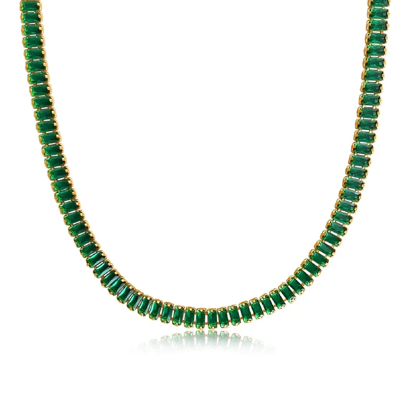 Shop Jewelry That Shines Without The High Price Shayna Baguette Necklace - Emerald