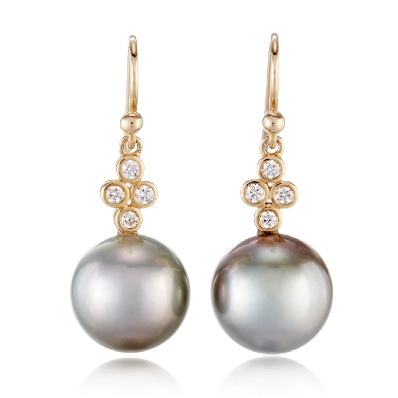 Trendy Minimalist Jewelry For Everyday Wear Dominique Drop Earrings in Tahitian Pearls & Diamonds Trendy Minimalist Jewelry For Everyday Wear Dominique Drop Earrings in Tahitian Pearls & Diamonds