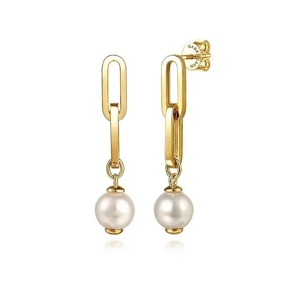 Your Perfect Accessory Now At The Best Price 14K Yellow Gold Pearl Stud Drop Link Earrings Your Perfect Accessory Now At The Best Price 14K Yellow Gold Pearl Stud Drop Link Earrings