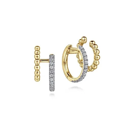 Fashion-Forward Geometric Jewelry For Contemporary Style 14K Yellow Gold Twisted Pave 10mm Diamond Huggie Earrings Fashion-Forward Geometric Jewelry For Contemporary Style 14K Yellow Gold Twisted Pave 10mm Diamond Huggie Earrings