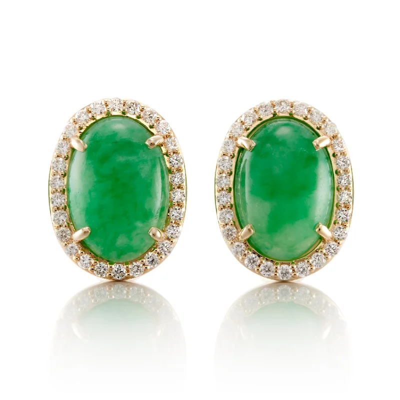 Discounted Jewelry For A Glamorous Look Green Jade Cabochon & Diamond Earrings