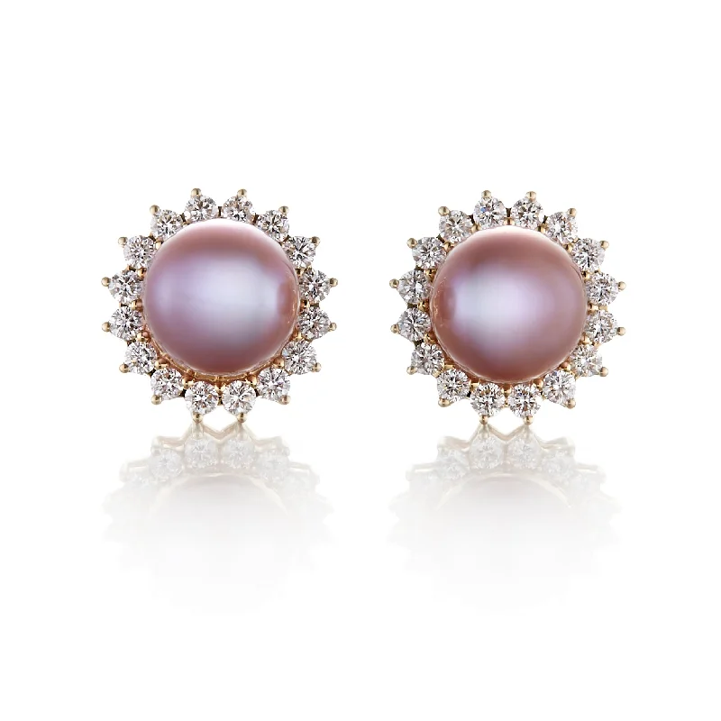 Clearance Sale On High-End Jewelry Collections Halo Earrings in Pink Pearls & Diamonds Clearance Sale On High-End Jewelry Collections Halo Earrings in Pink Pearls & Diamonds