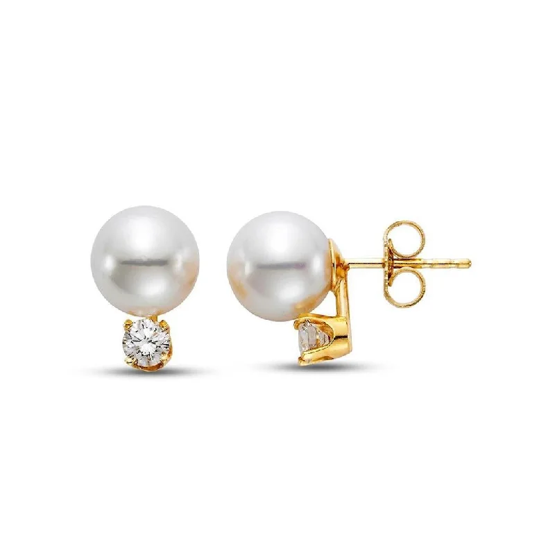Modern Statement Jewelry For Bold Styling White Akoya Pearl & Diamond Earrings