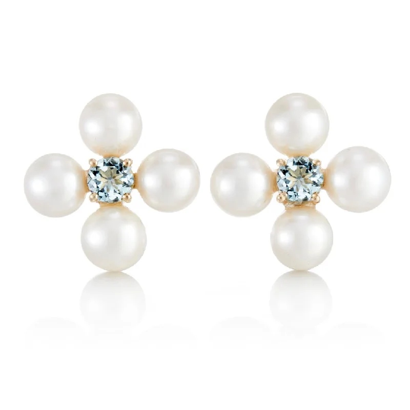 Personalized Engraved Jewelry For Meaningful Gifts Flora Earrings in Pearls & Aquamarines Personalized Engraved Jewelry For Meaningful Gifts Flora Earrings in Pearls & Aquamarines
