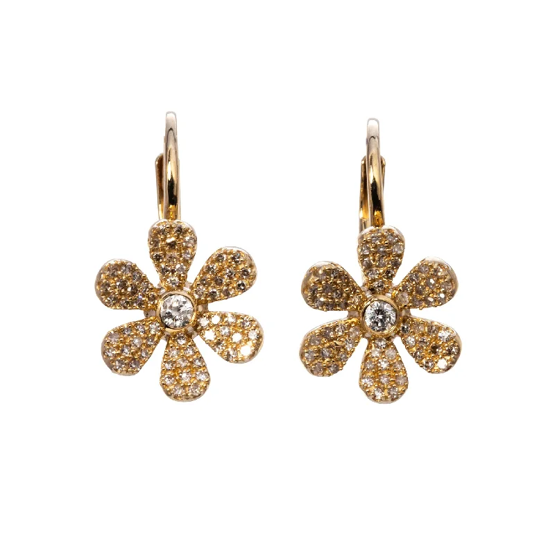 Bold And Beautiful Jewelry Now At Irresistible Prices Diamond Pavé Flower 14K Yellow Gold Leverback Earrings Bold And Beautiful Jewelry Now At Irresistible Prices Diamond Pavé Flower 14K Yellow Gold Leverback Earrings