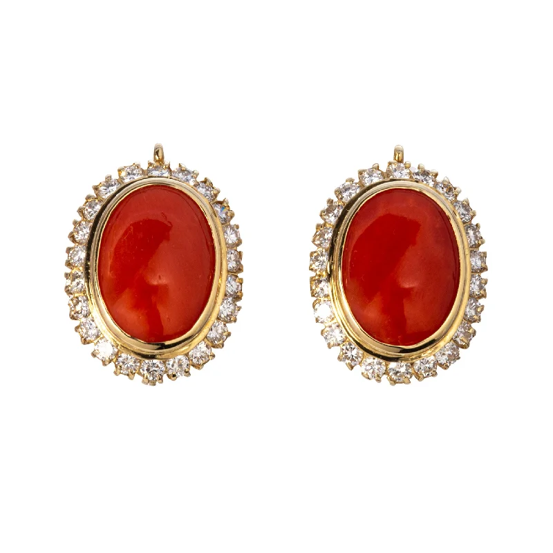 Shine Without Limits – Jewelry Sale Happening Now Estate Coral Cabochon & Diamond 18K Yellow Gold Earrings Shine Without Limits – Jewelry Sale Happening Now Estate Coral Cabochon & Diamond 18K Yellow Gold Earrings