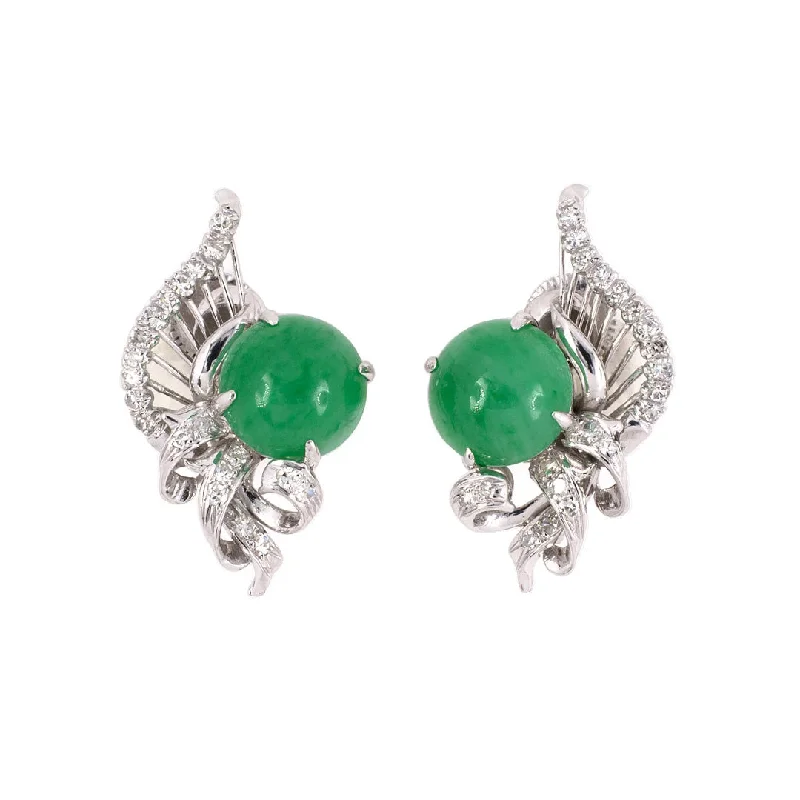 Exclusive Gemstone Jewelry Markdowns – Shop Now Green Jadeite & Diamond Scroll Clef Earrings