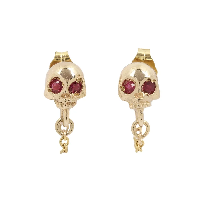 Stunning Jewelry At A Fraction Of The Price Gold Ruby Skull & Chain Earrings