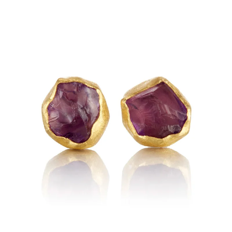 Romantic Heart-Shaped Jewelry For Special Gifts Rough Amethyst Organic Earrings