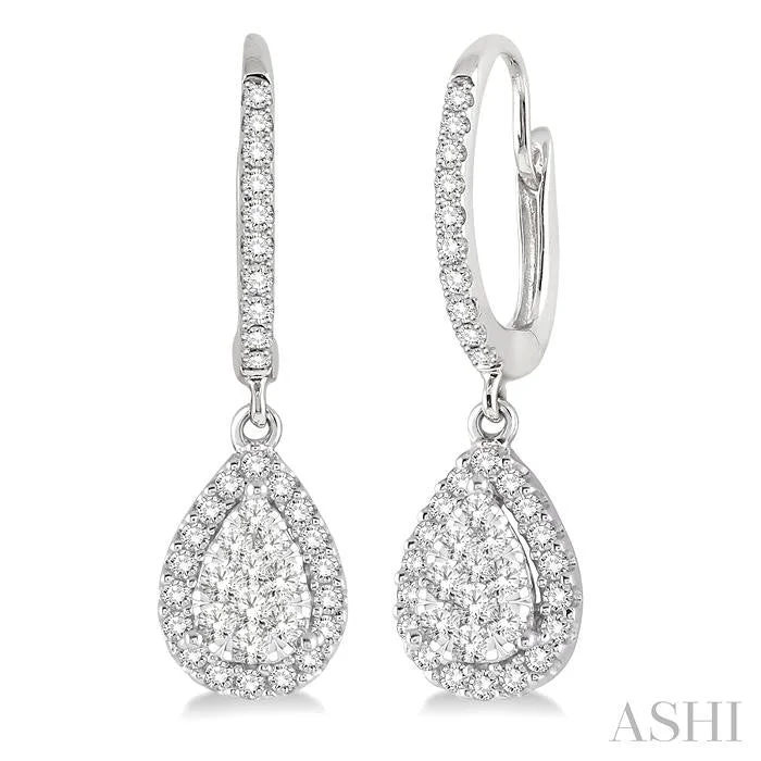 Shop Stylish Jewelry Now And Save Big PEAR SHAPE HALO LOVEBRIGHT ESSENTIAL DIAMOND EARRINGS
