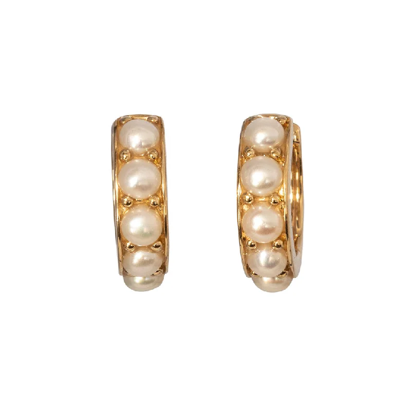High-Quality Gemstone Jewelry For Special Occasions Pearl 14K Yellow Gold Huggie Hoop Earrings High-Quality Gemstone Jewelry For Special Occasions Pearl 14K Yellow Gold Huggie Hoop Earrings