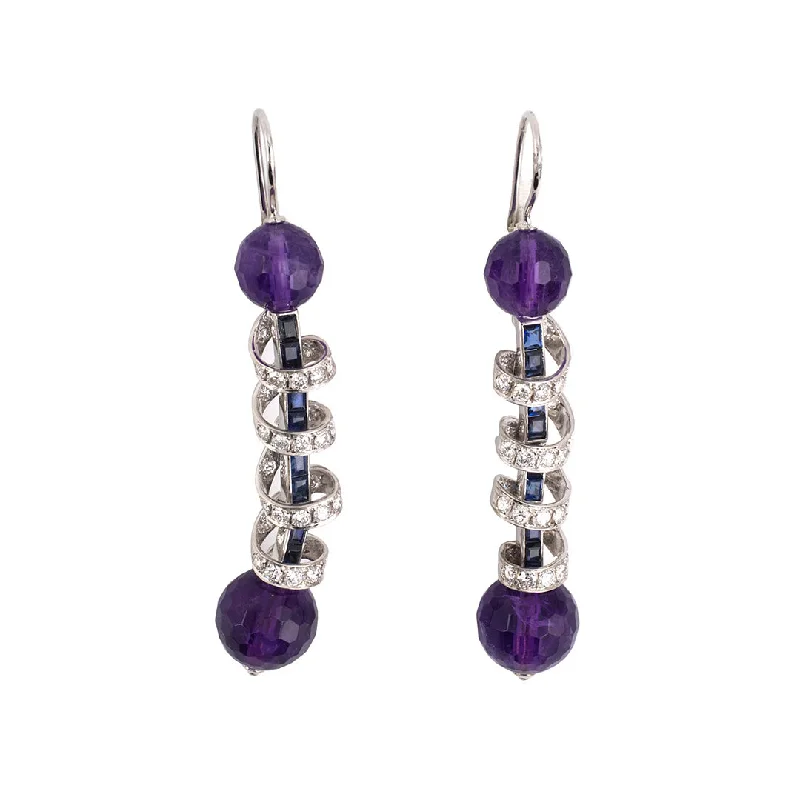 Affordable Glamour – Premium Jewelry For Less Amethyst, Diamond & Sapphire Barber Pole Dangle Earrings Affordable Glamour – Premium Jewelry For Less Amethyst, Diamond & Sapphire Barber Pole Dangle Earrings